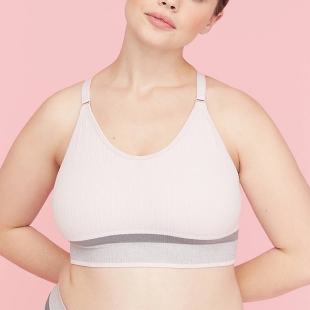 Cacique - Scoop Neck Rib Pink Gray Silver Sparkle Wireless Bralette - 22/24 3X